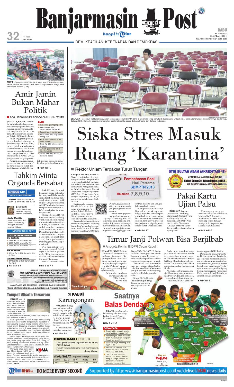 Banjarmasin Post Rabu 19 Juni 2013 by Banjarmasin Post - Issuu
