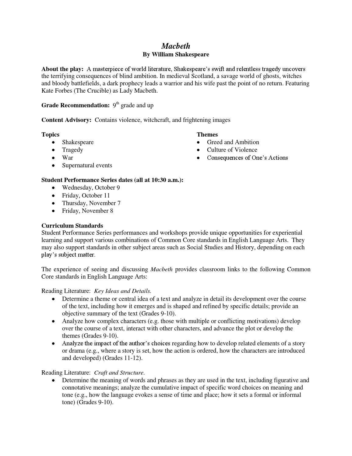 Macbeth Curriculum Guide by Hartford Stage - Issuu
