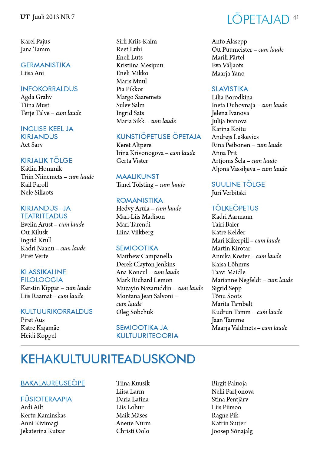 UT juuli 2013, nr 7 by Universitas Tartuensis - Issuu