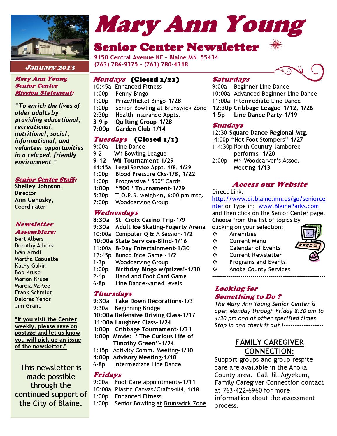 Senior Center Newsletter - 2013 January by City of Blaine - Issuu