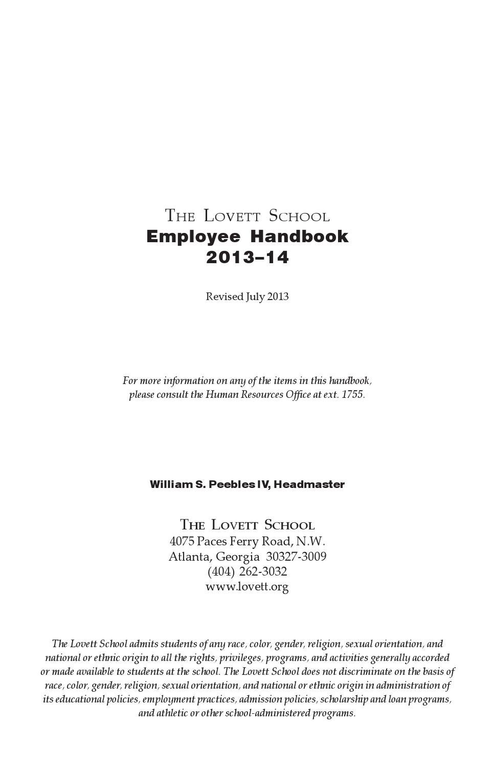 201314 Employee Handbook by The Lovett School Issuu