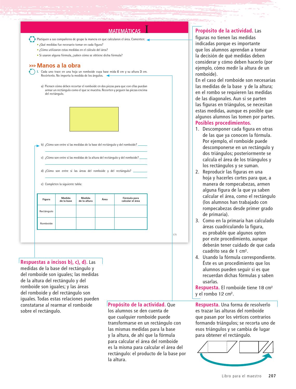 Como Medir El Area De Un Romboide Maestro. Matemáticas 1er. Grado Volumen I by Rarámuri - Issuu