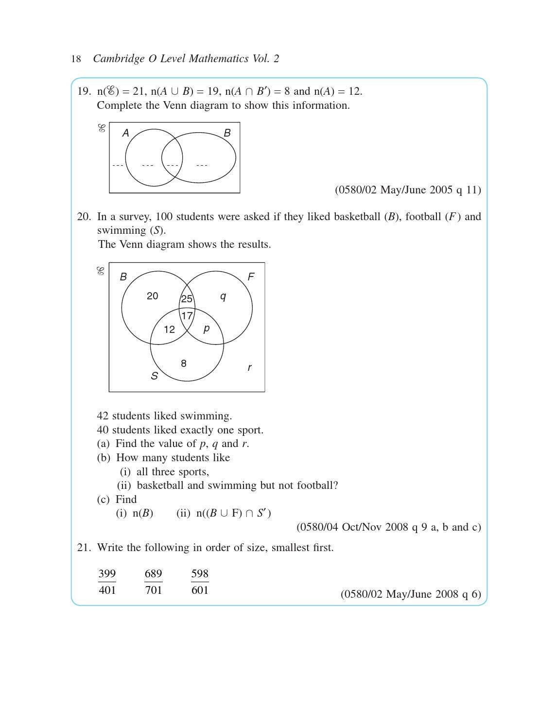 O Level Math Set Problems Cambridge O Level Mathematics: Volume 2 by Cambridge International ...