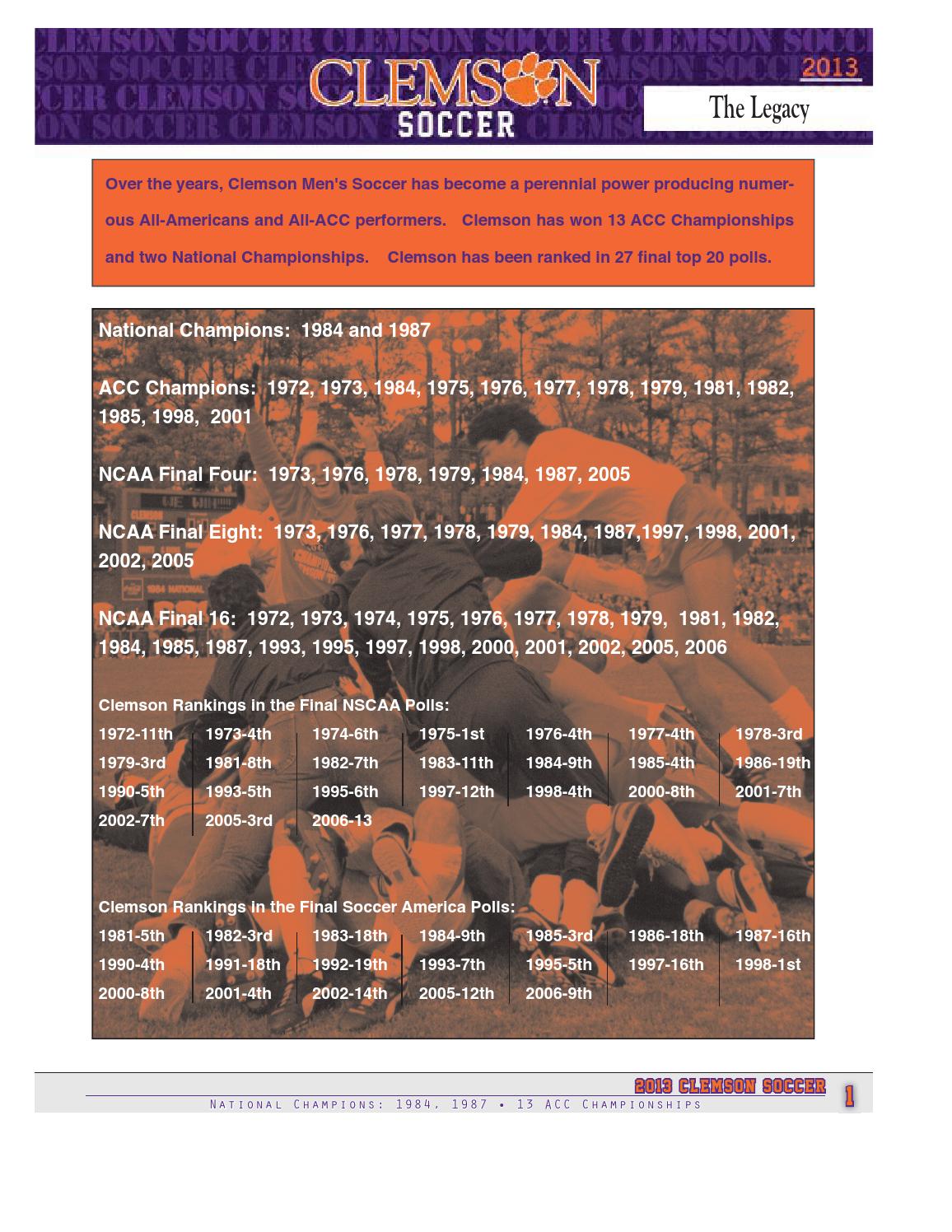 2013 Clemson Men's Soccer Media Guide by Clemson Tigers Issuu