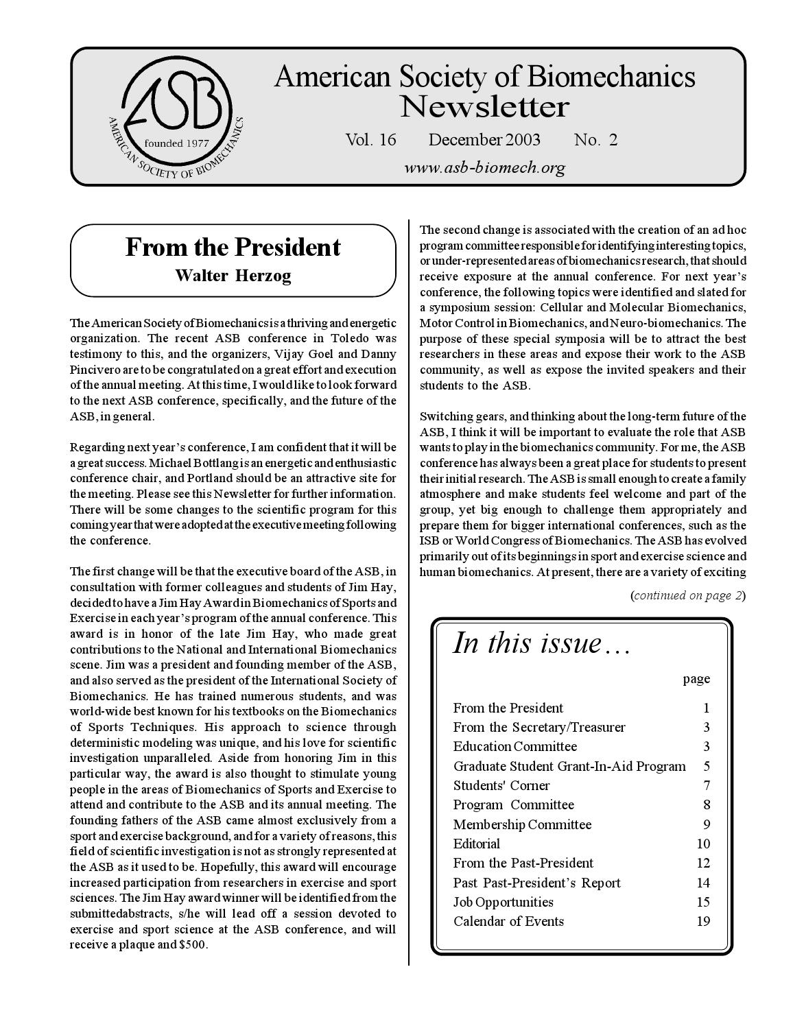 American Society of Biomechanics Newsletter by ASB web - Issuu