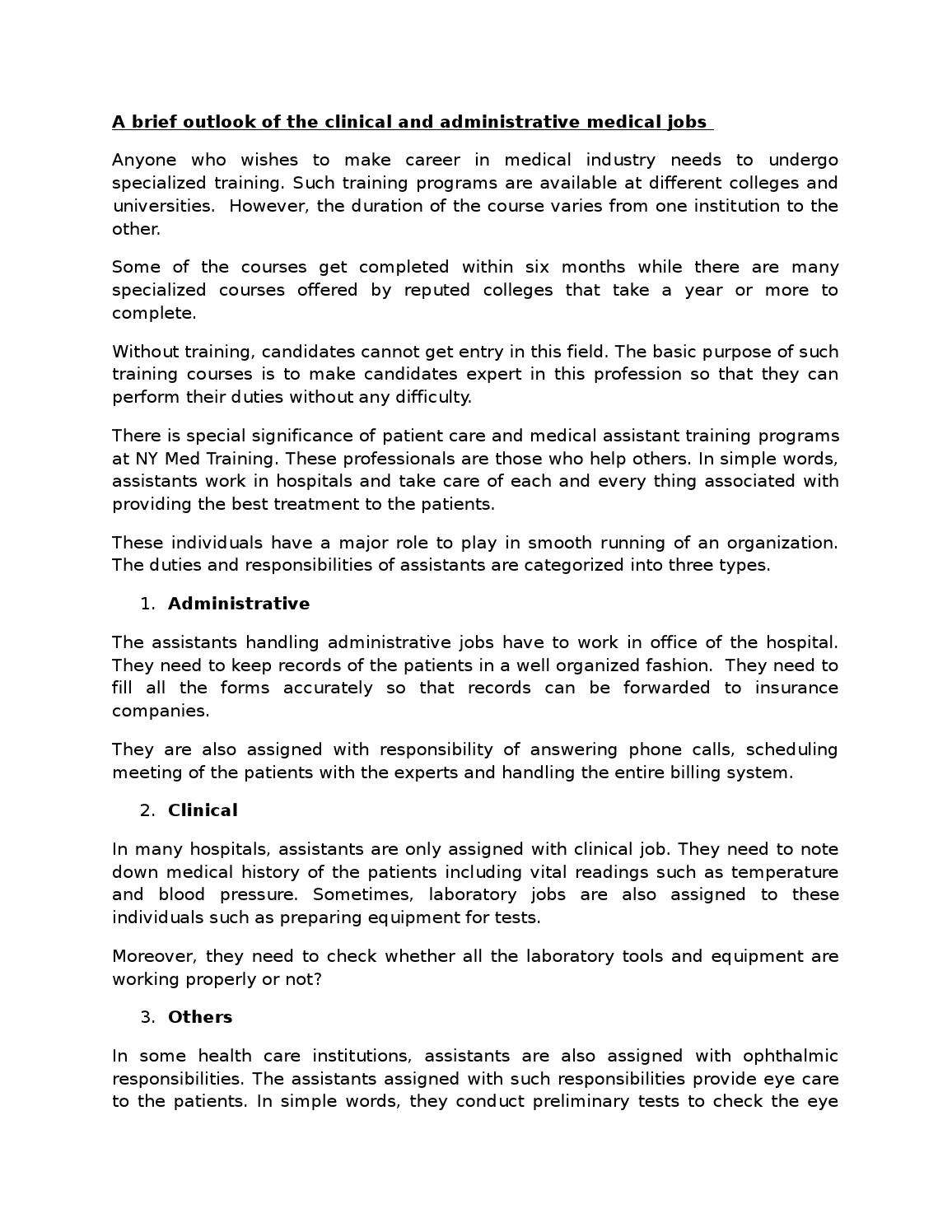 a brief outlook of the clinical and administrative medical jobs by administrative medical jobs