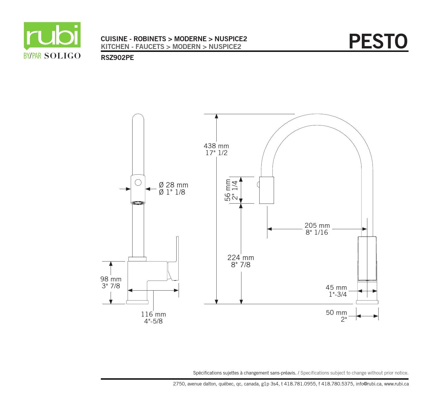 RSZ902PE Pesto NuSpice 2 kitchen faucet specs by Soligo Issuu