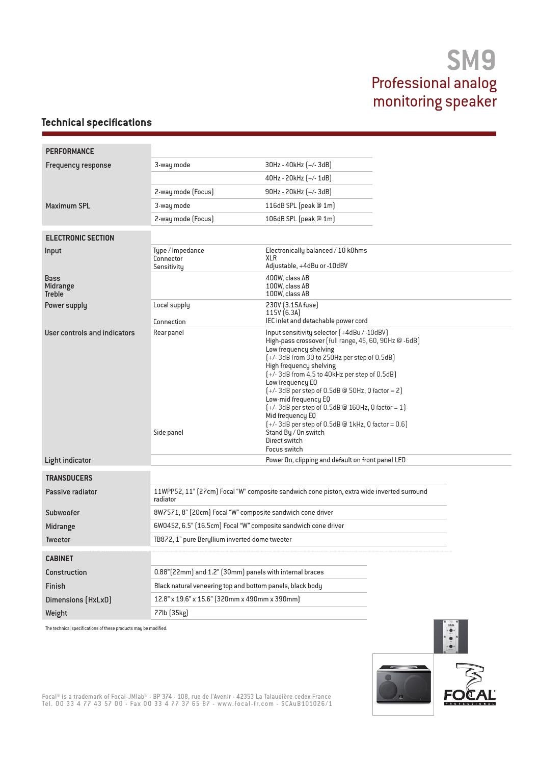 focal sm9 specs