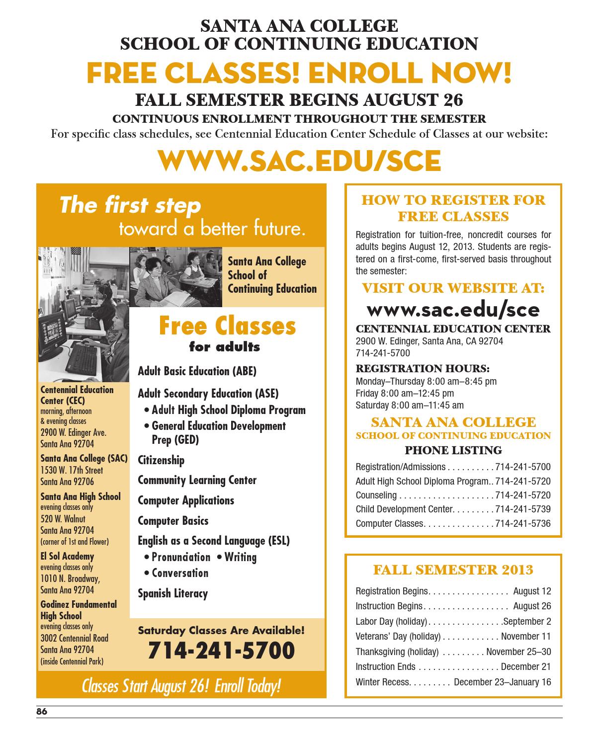 Santa Ana College 2013 Fall Schedule Of Classes By Santa Ana College
