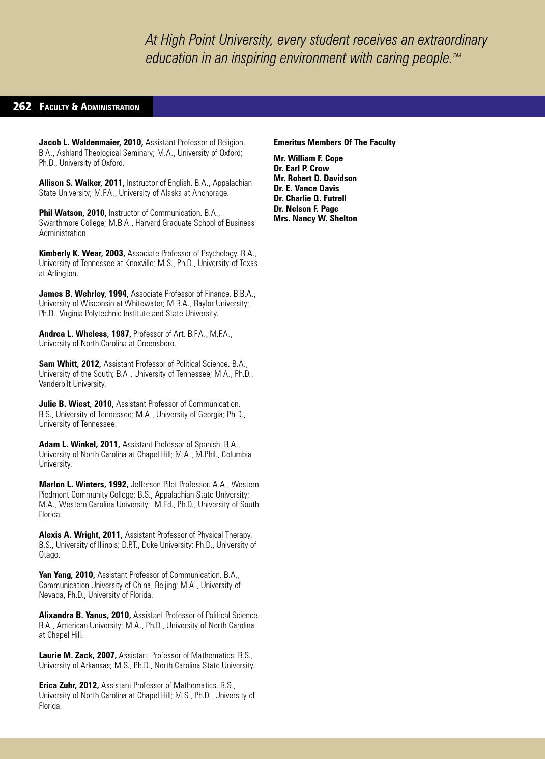 High Point University Undergraduate Bulletin 2012 2013 By High Point