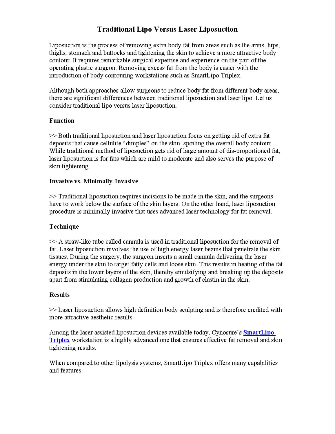 Traditional lipo versus laser liposuction by Park Avenue Smart Lipo Issuu