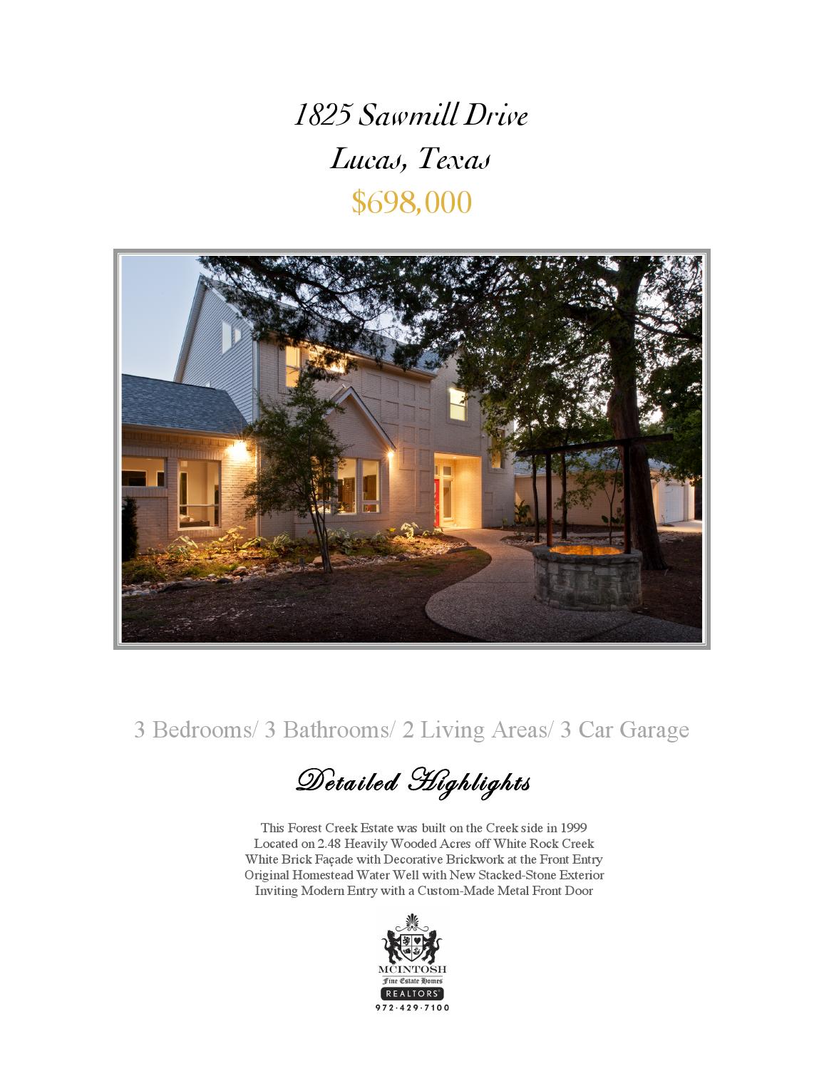 1825 Sawmill Drive Lucas, TX by McIntosh Fine Estate Homes, REALTORS® Issuu