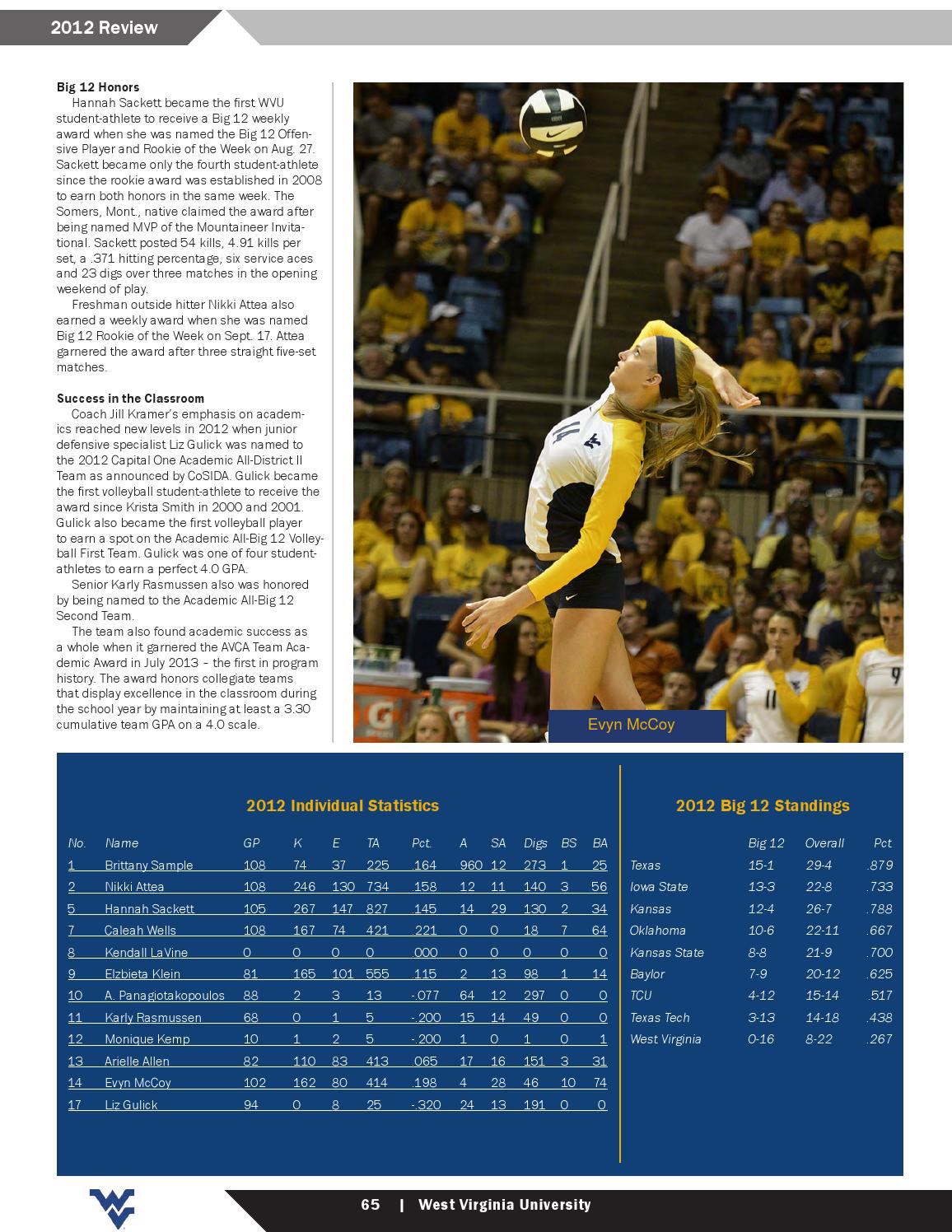 2013 West Virginia University Volleyball Guide by Joe Swan Issuu