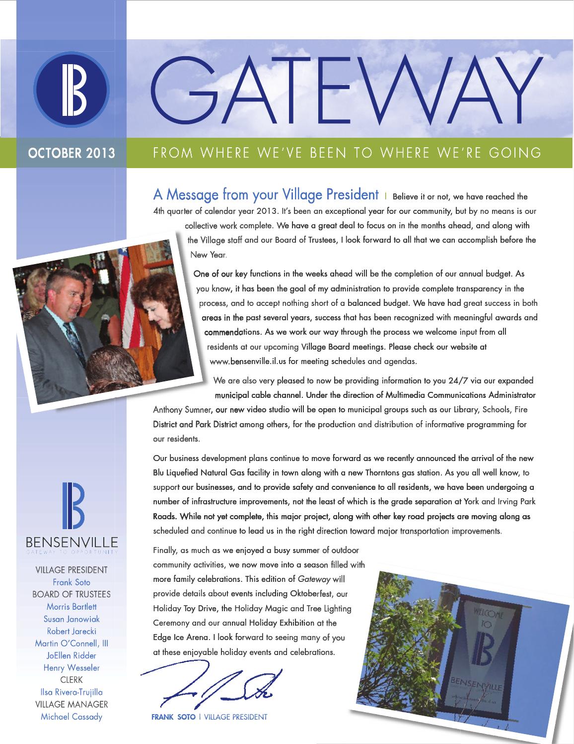Bensenville Gateway Newsletter Oct. 2013 by Village of Bensenville Issuu