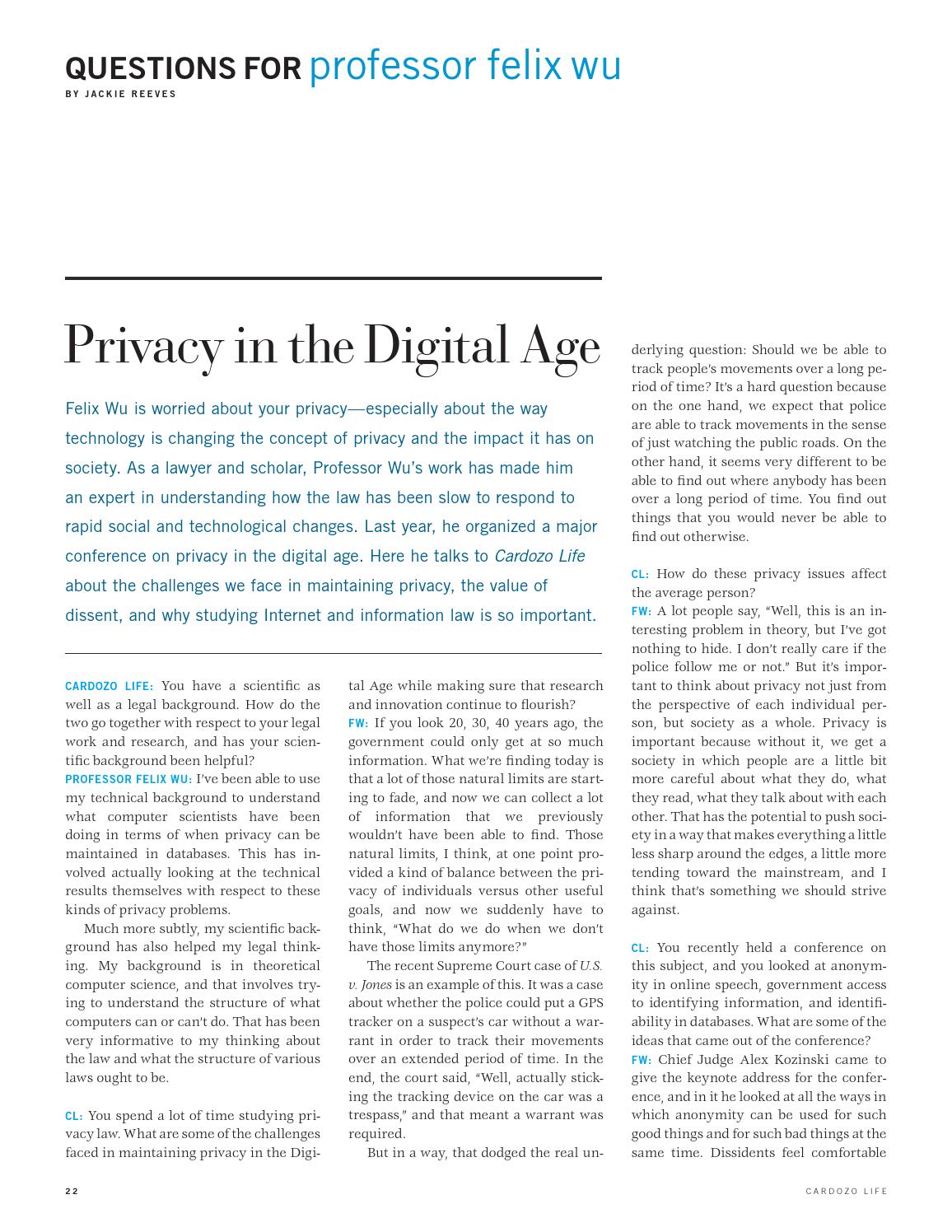 Privacy in the Digital Age by Cardozo School of Law Issuu