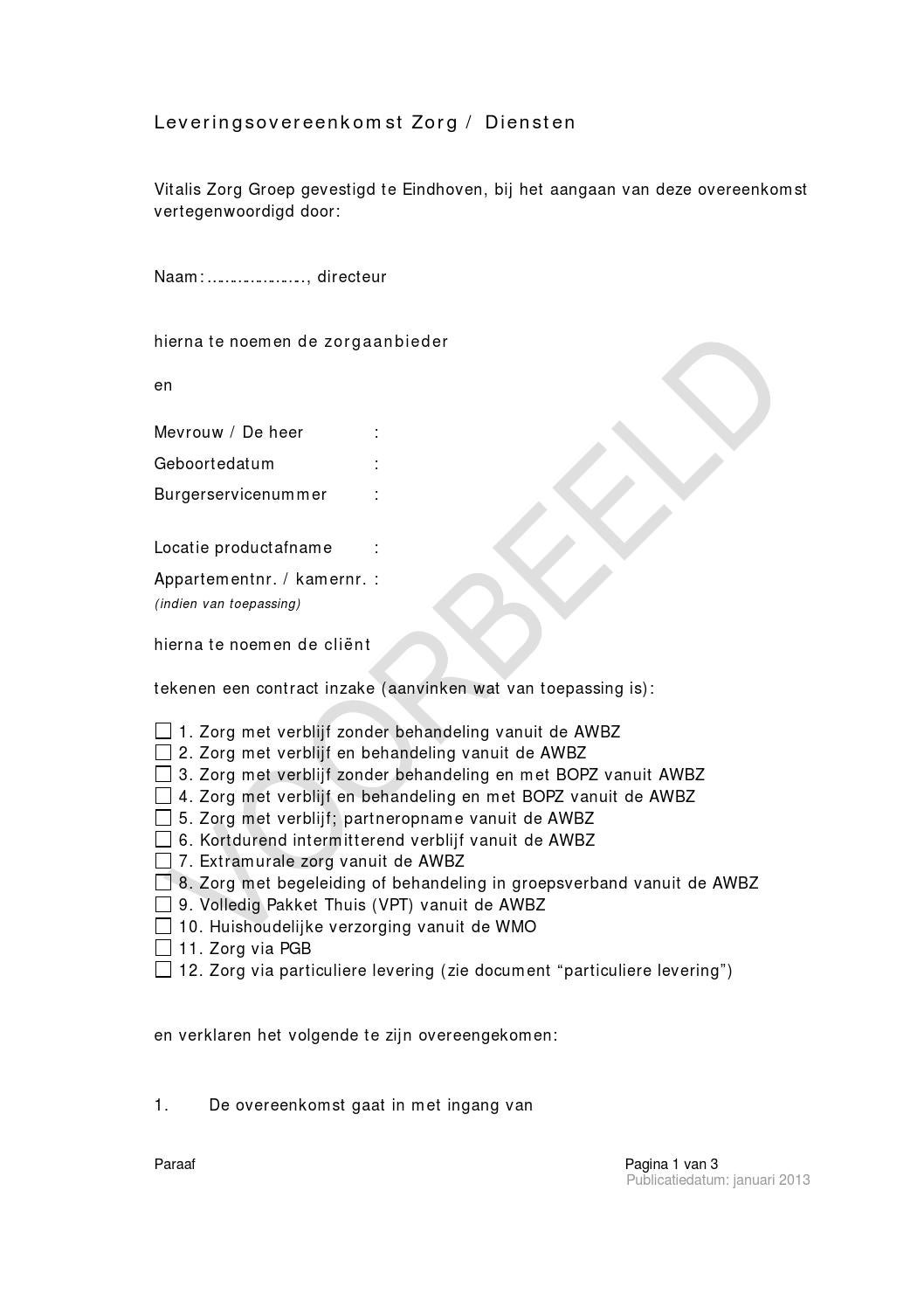 Voorbeeld overeenkomst zorg diensten by Vitalis WoonZorg Groep  Issuu