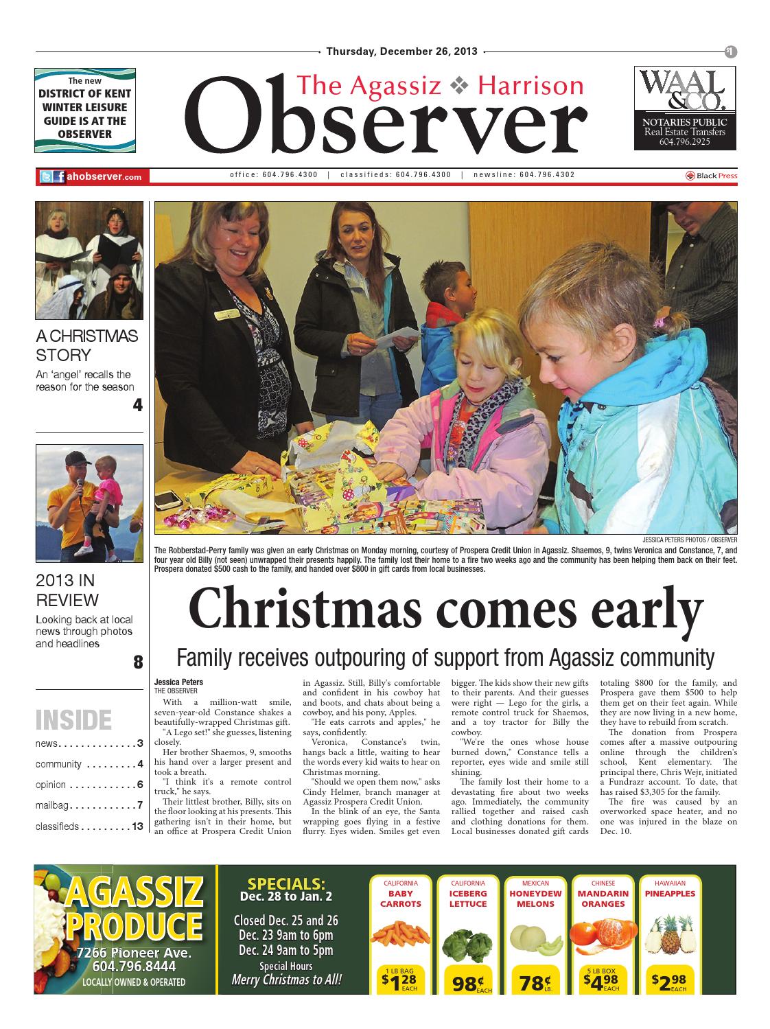 Agassiz Observer, December 26, 2013 by Black Press Media Group Issuu