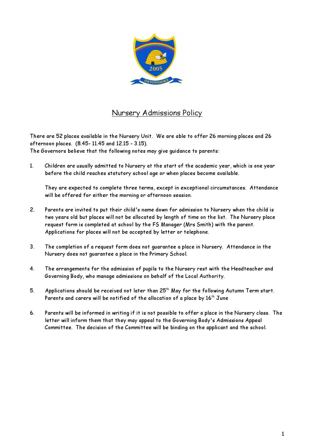 Nursery admissions policy january 2014 by Schudio Issuu