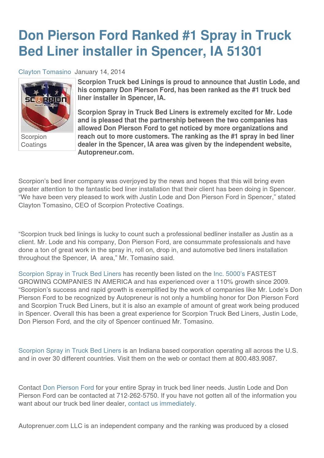 Don Pierson Ford Ranked 1 Spray in Truck Bed Liner installer in