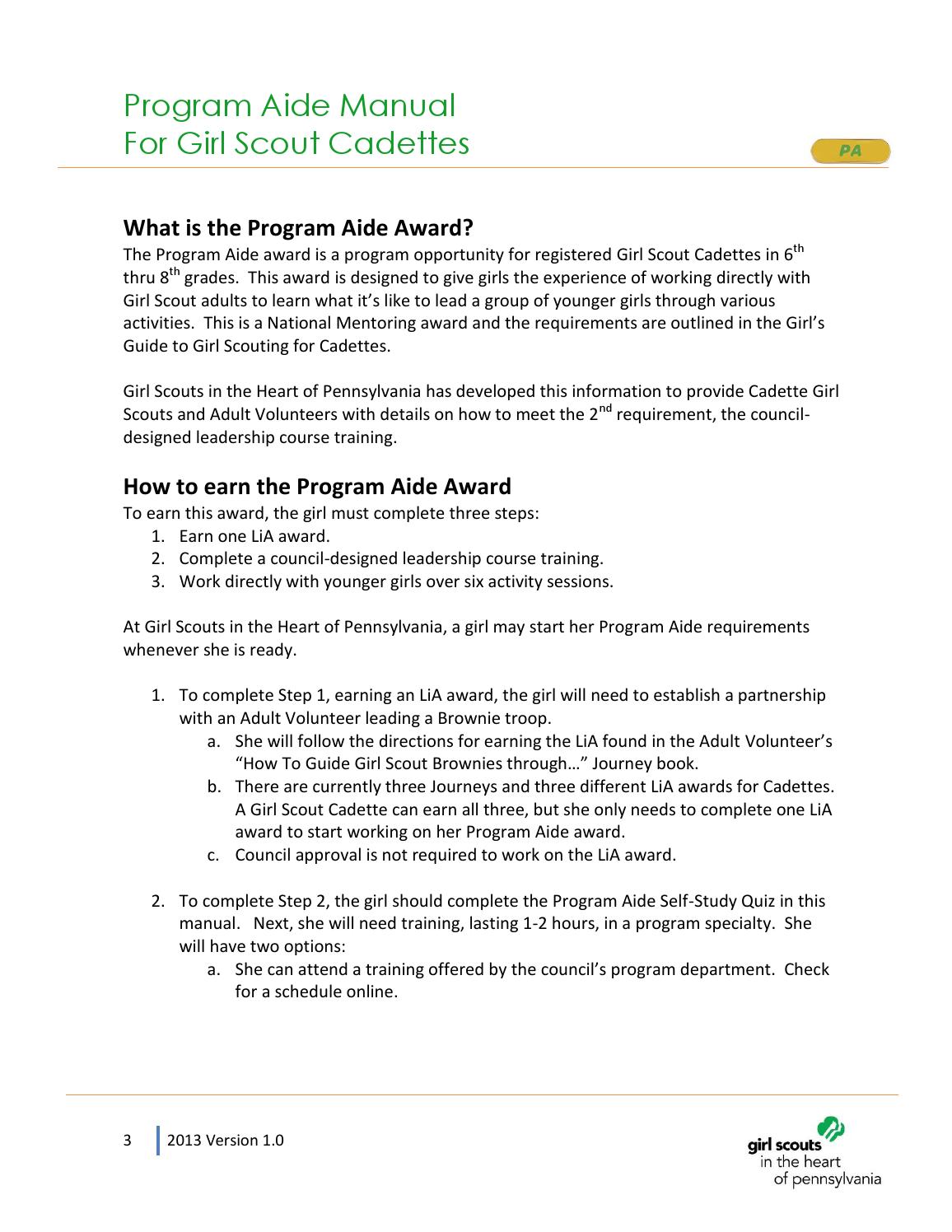 Program Aide Manual for Cadette Girl Scouts by Girl Scouts in the Heart