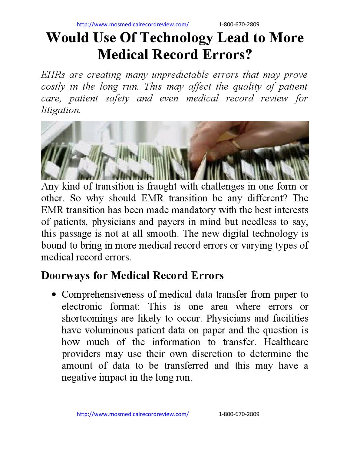 Would use of technology lead to more medical record errors by MOS