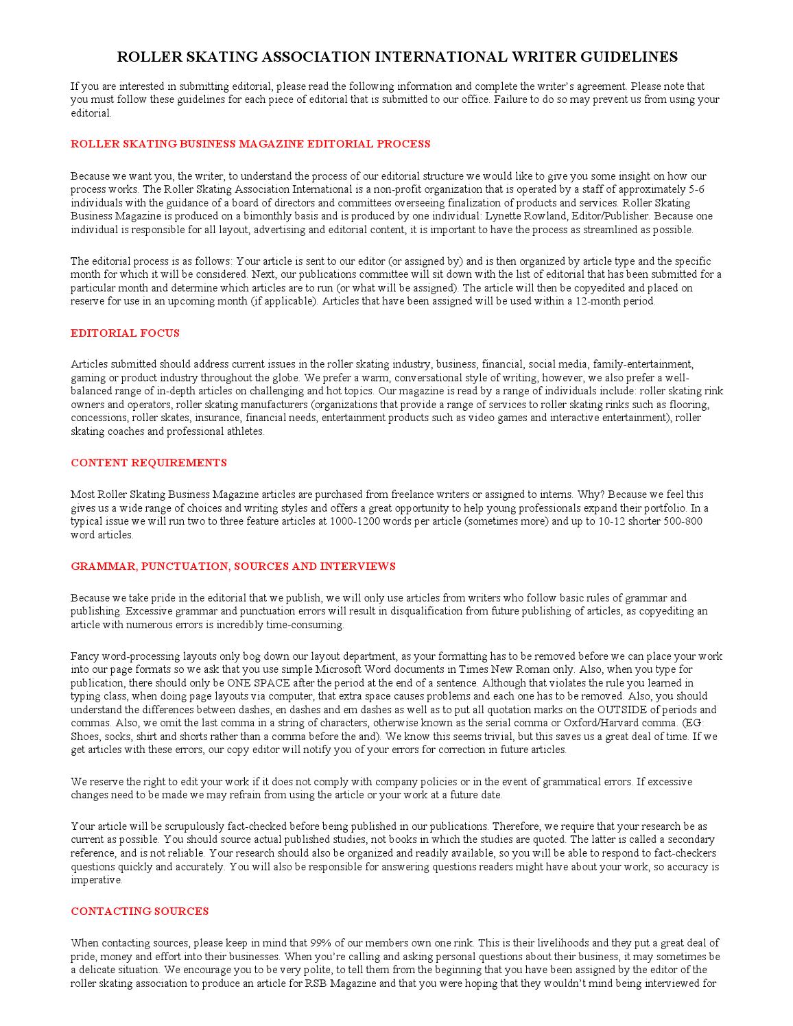 Roller Skating Association Editorial Guidelines by Roller Skating