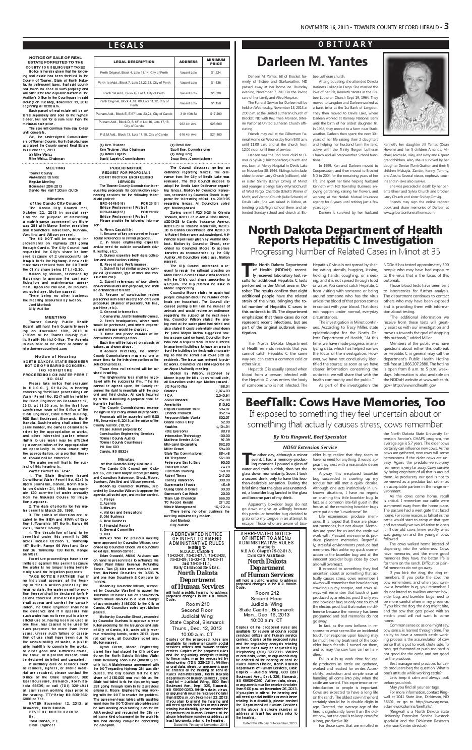 TOWNER COUNTY RECORD HERALD • NOVEMBER 16, 2013 by Design2Pro Issuu