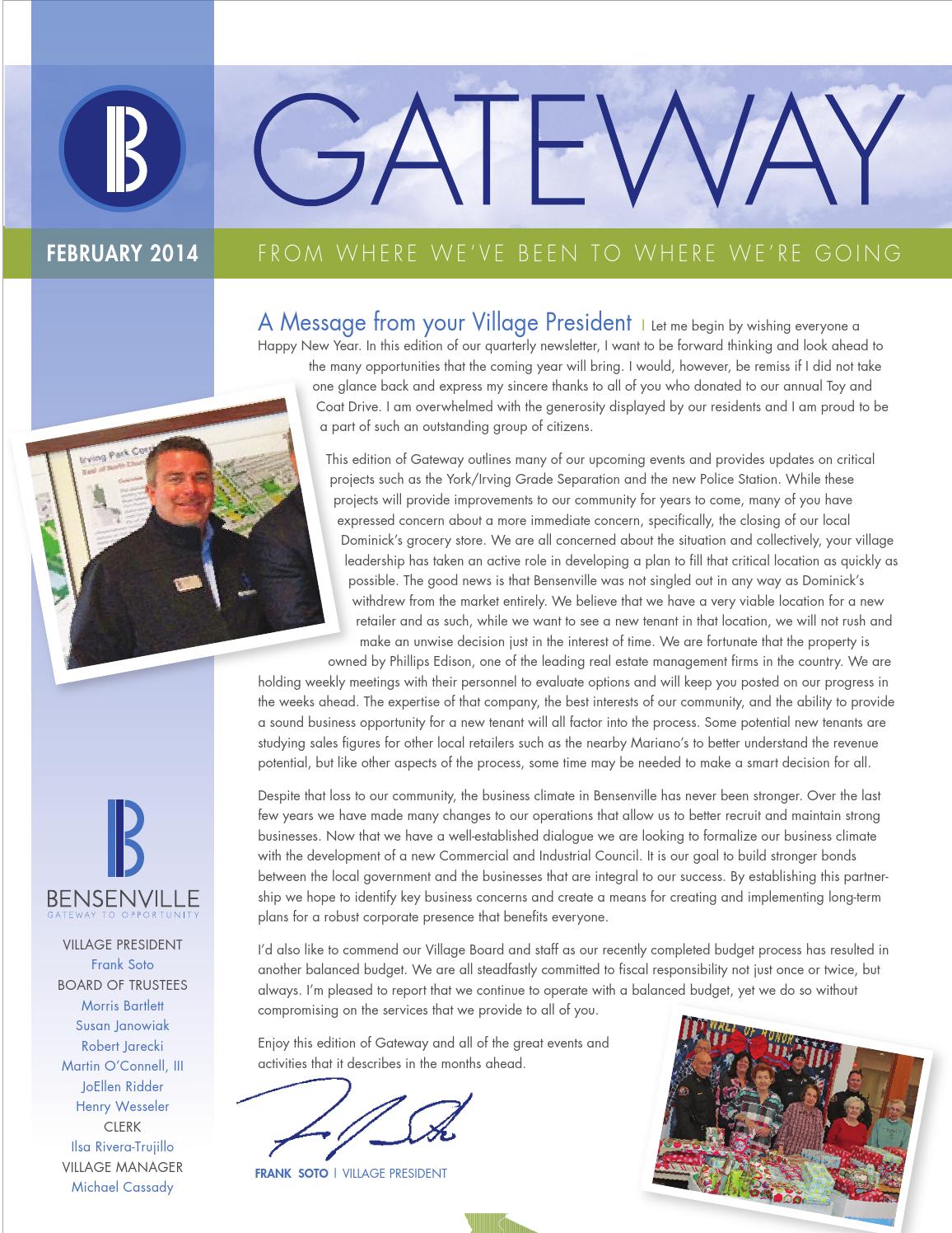 Bensenville Gateway Newsletter Feb. 2014 by Village of Bensenville Issuu