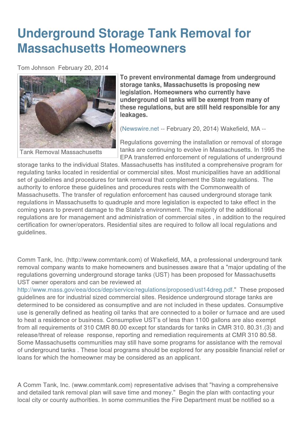 Underground Storage Tank Removal for Massachusetts Homeowners by