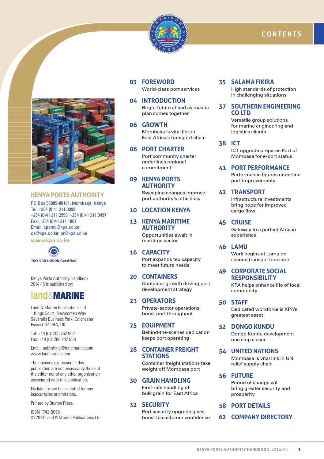 Kenya Ports Authority Handbook 2014 by Land & Marine Publications Ltd