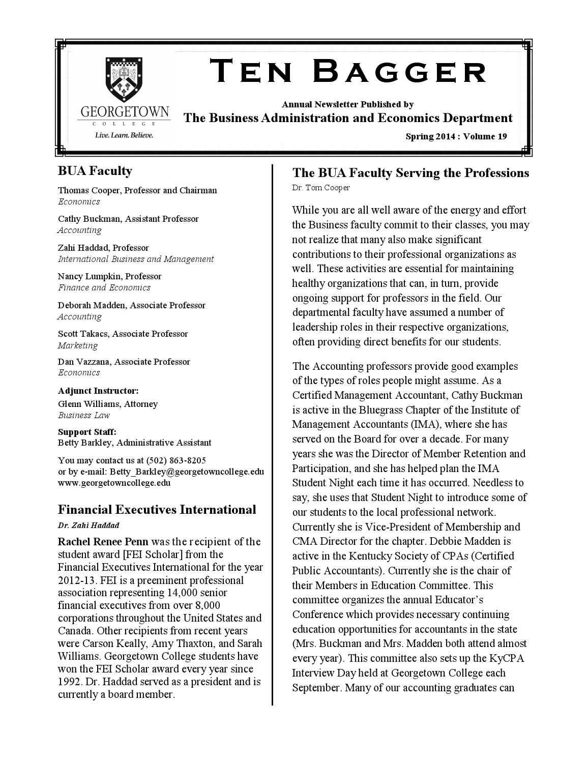 College Business & Economics Department Newsletter Spring