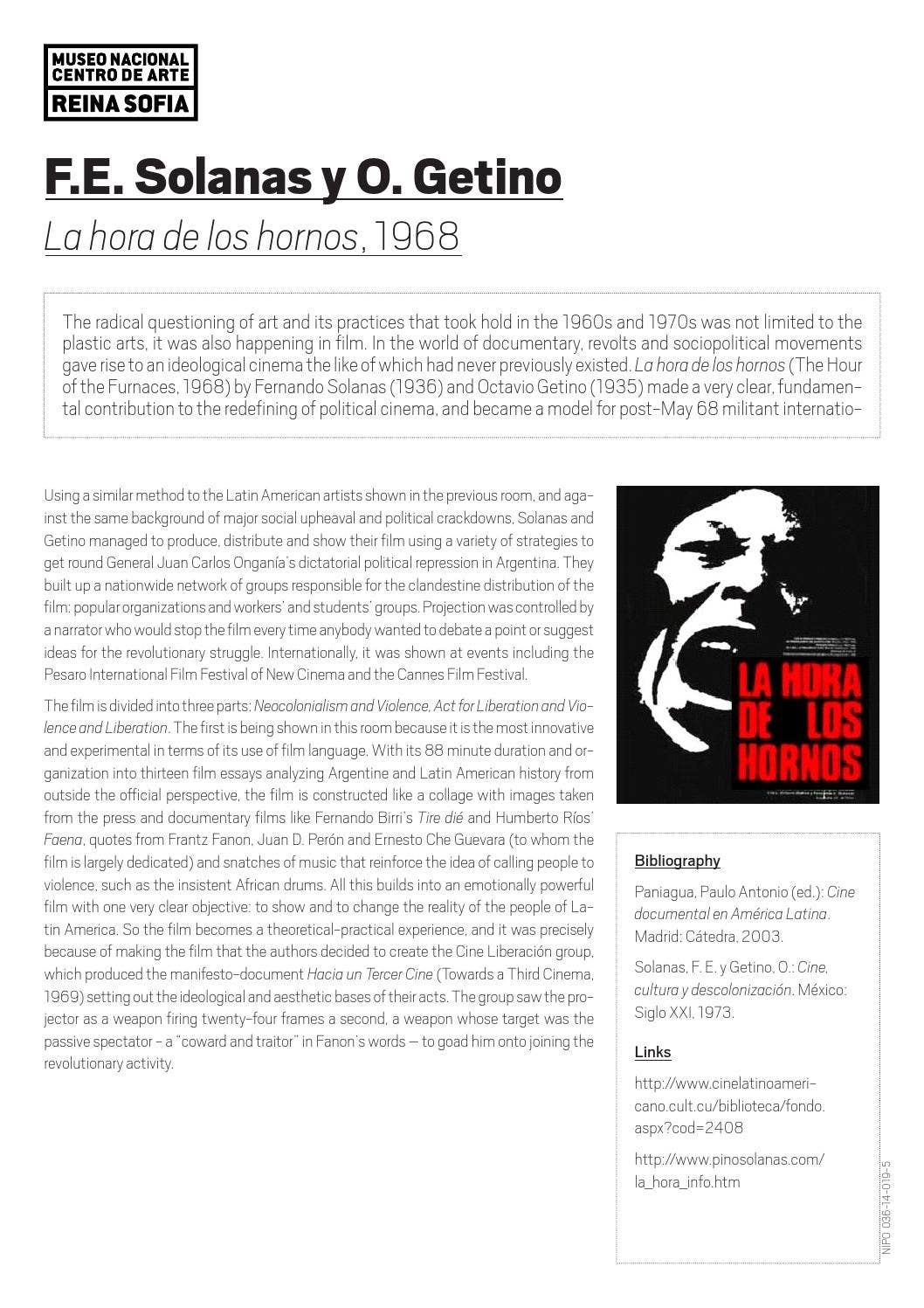 Room 001.05b F.E. Solanas y O. Getino. La hora de los hornos, 1968 by Museo  Reina Sofía - Issuu