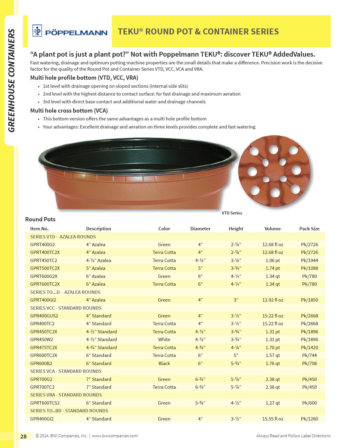 2/" Plastic Azalea Pot TEKU by Popplemann Terracotta Colored