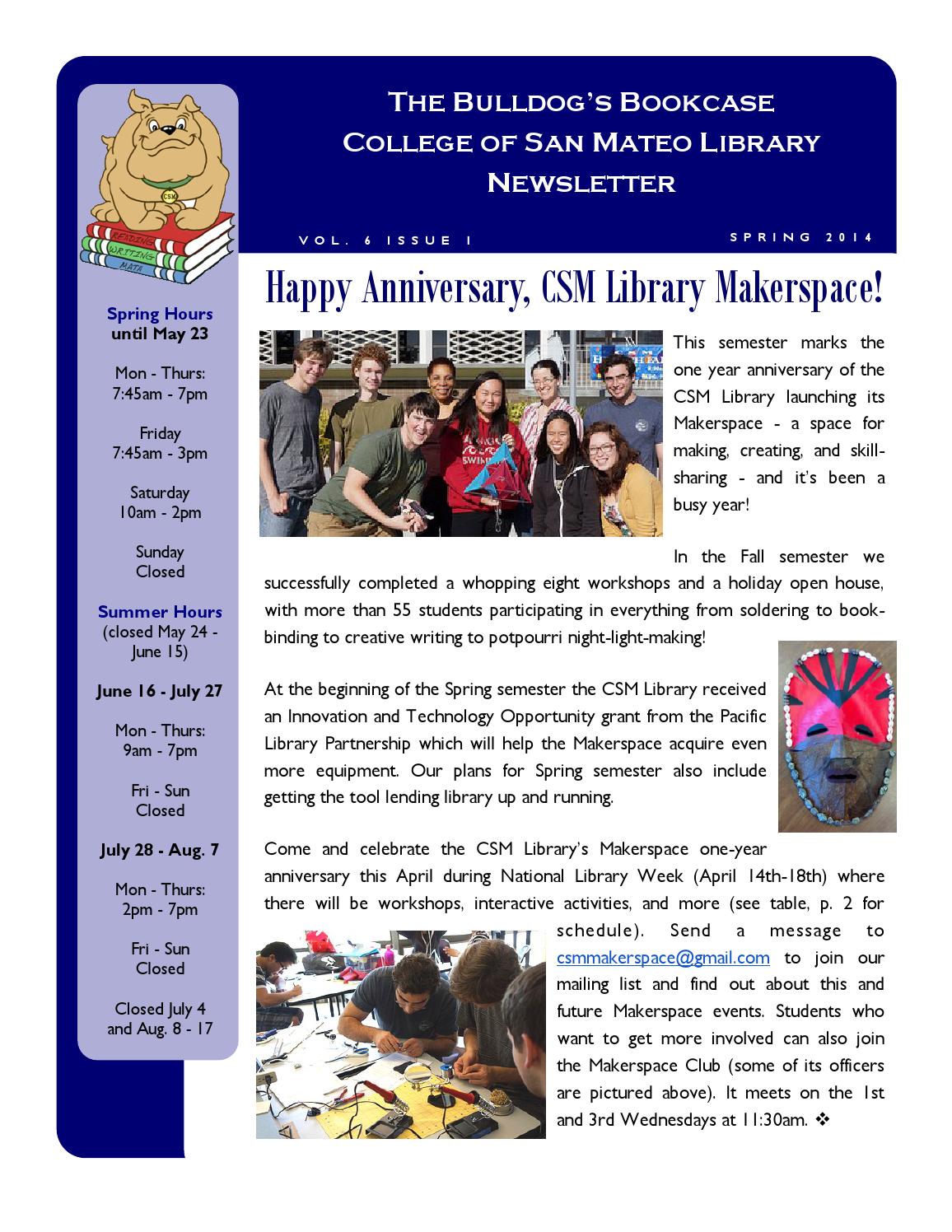 Library Newsletter Spring 2014 final by College of San Mateo Issuu