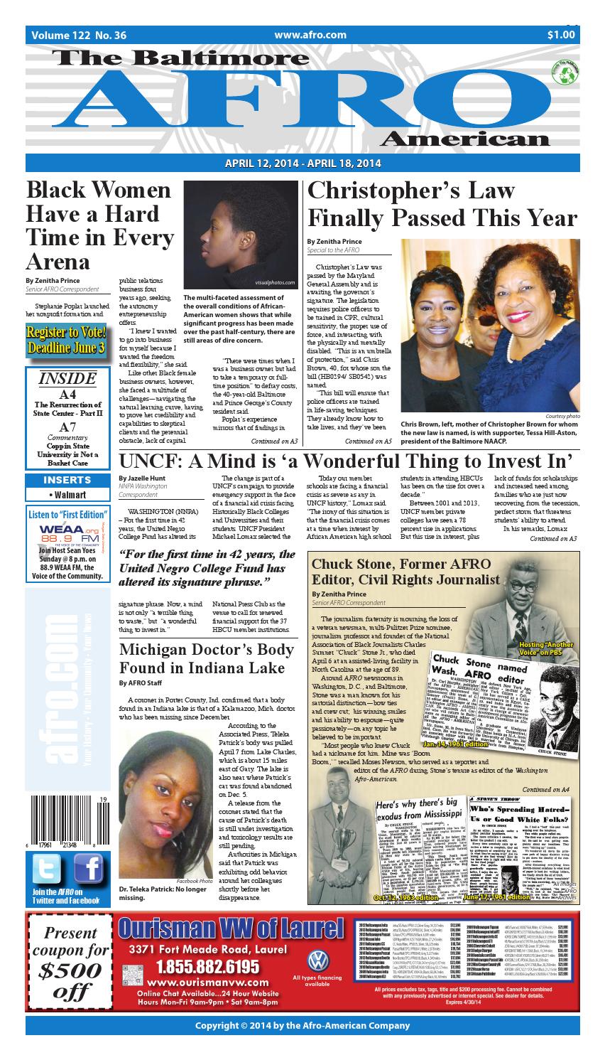 Baltimore afro american newspaper april 12 2014 by the afro american