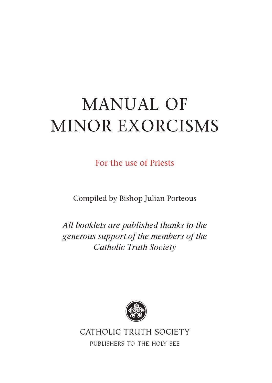 Manual of Minor Exorcisms - For the use of Priests by Catholic Truth ...