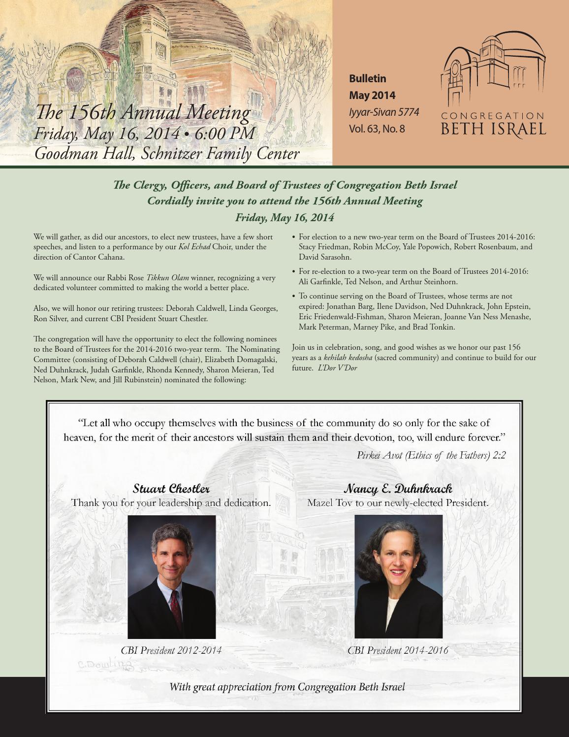 May 2014 Bulletin Congregation Beth Israel, Portland Oregon by