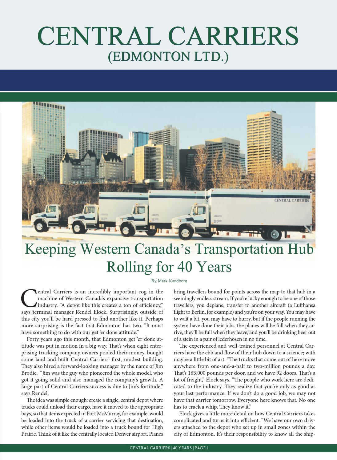 Central Carriers 40 Years by Business in Edmonton Magazine Issuu