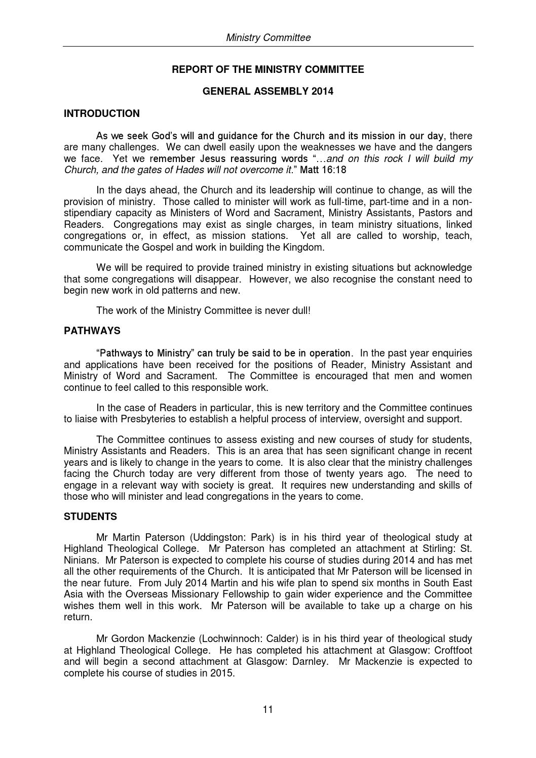 Report of the ministry committee 2014 by Colin McDowall Issuu