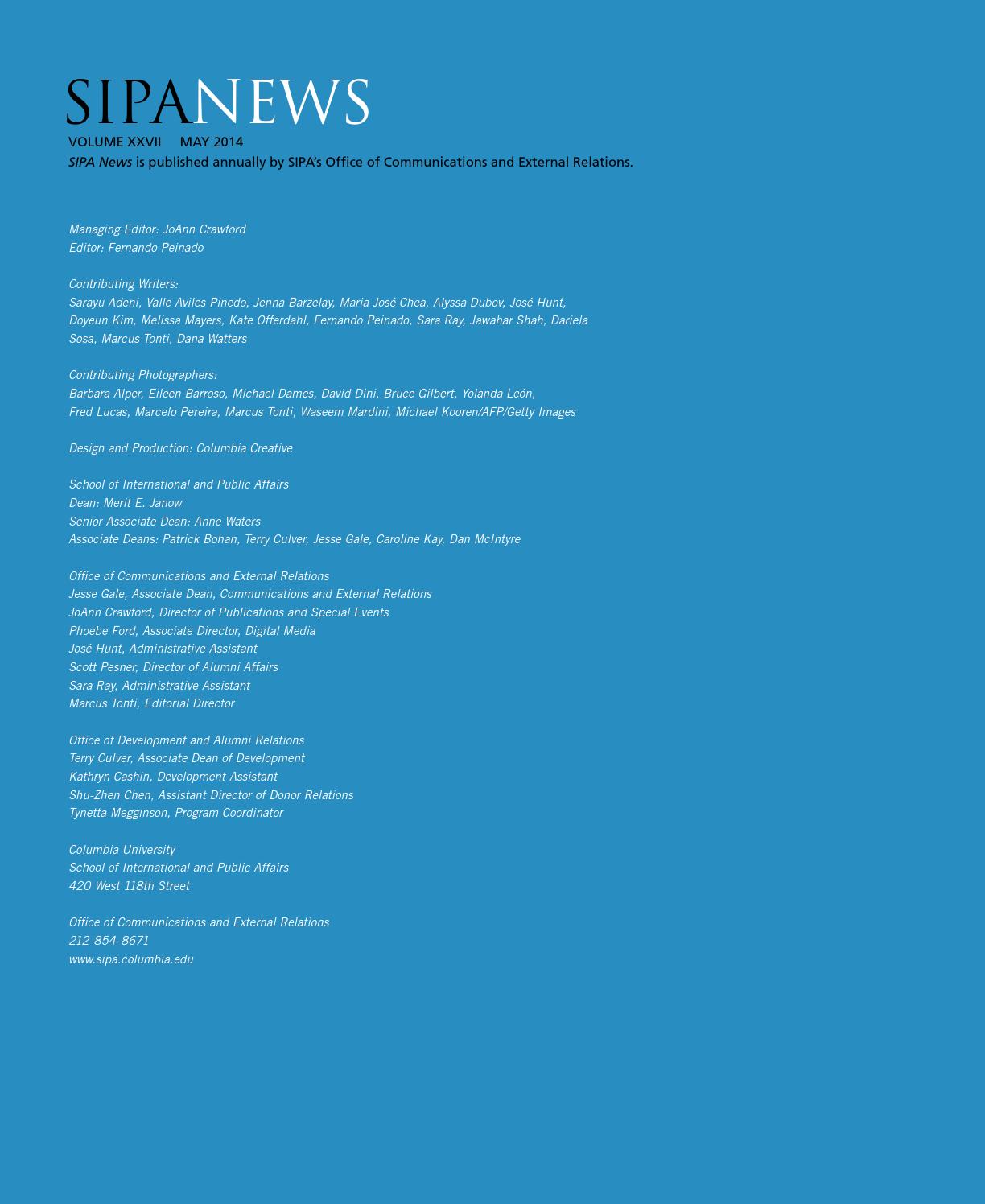 SIPA News - Spring 2014 by Columbia University School of International ...