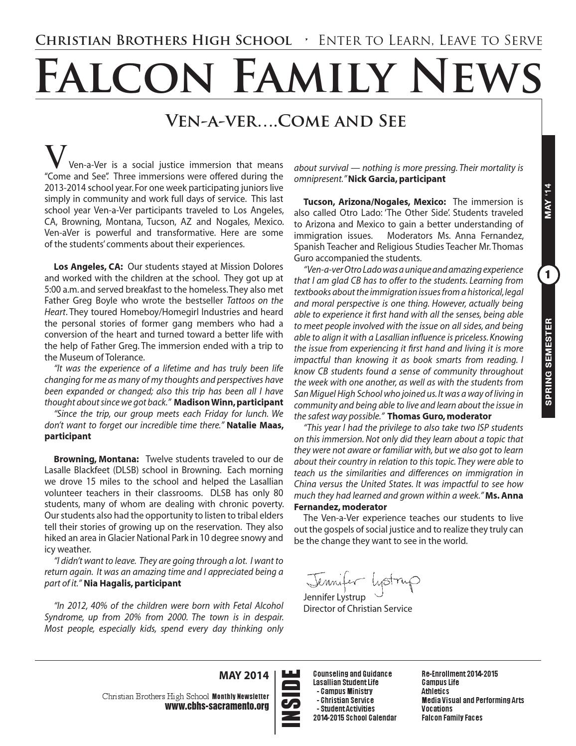 Falcon Family News May '14 by Christian Brothers High School - Issuu