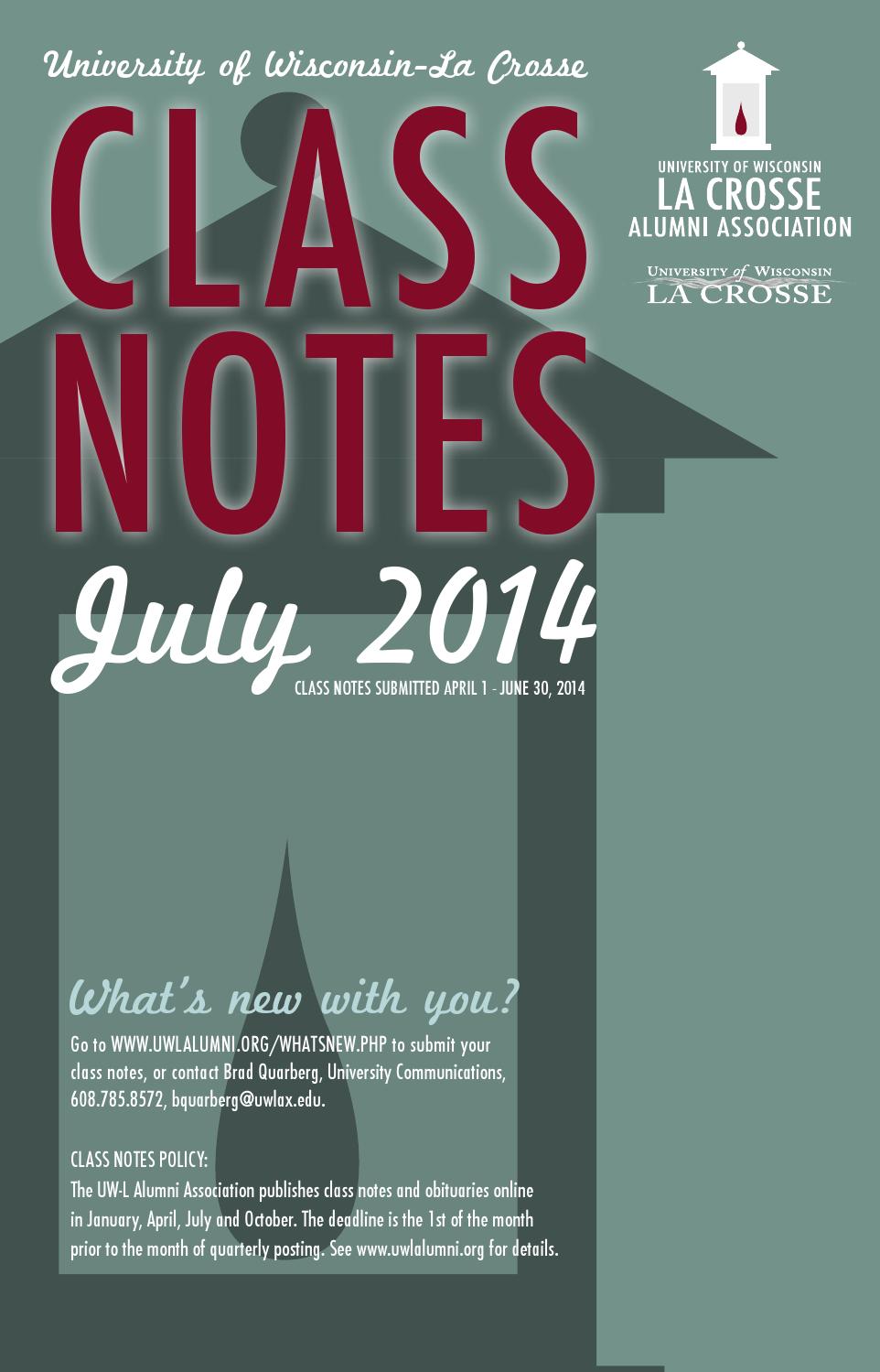 UW La Crosse Class Notes July 2014 By University Of Wisconsin La Crosse 