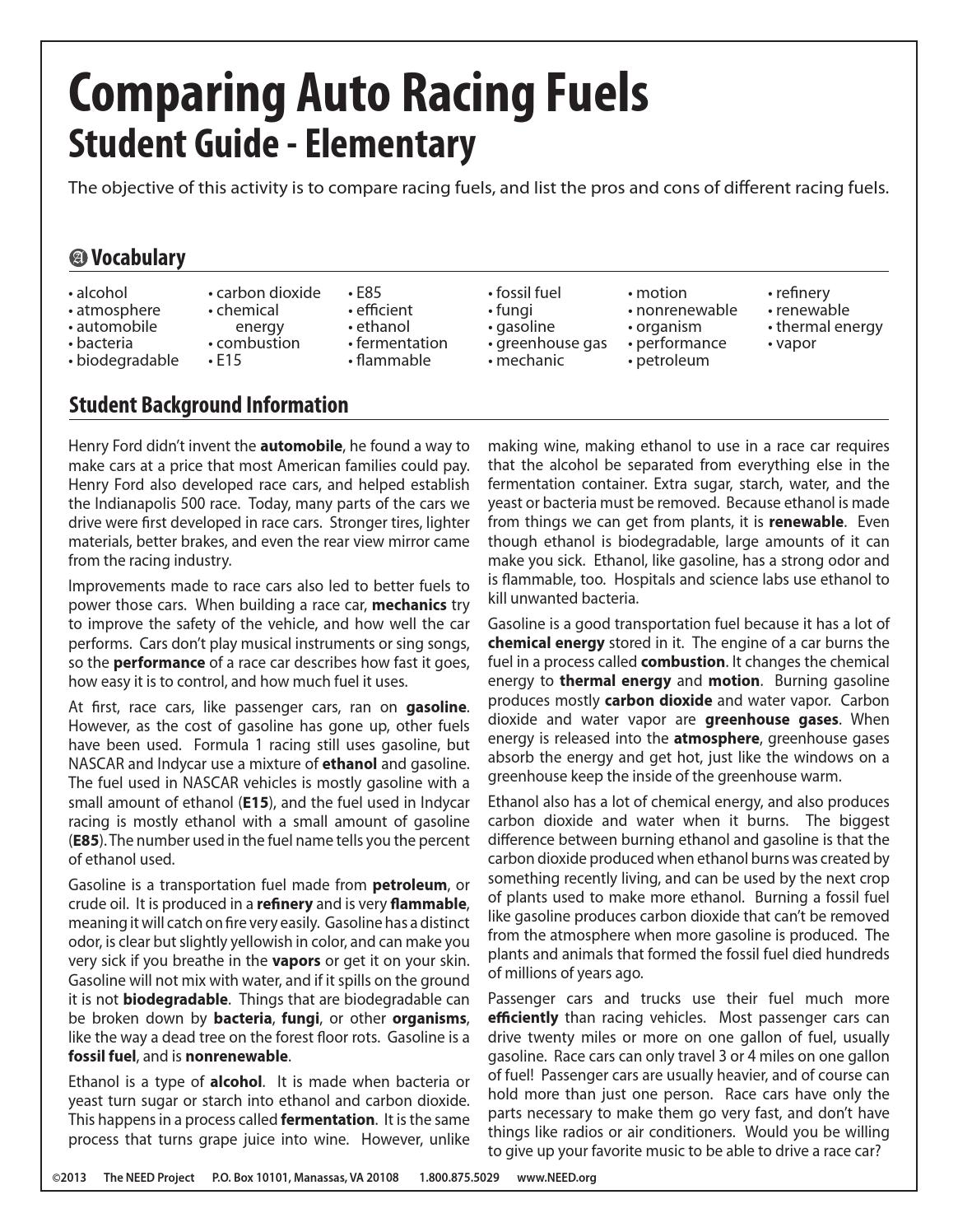 Comparing Auto Racing Fuels Elementary Student by NEED Project Issuu