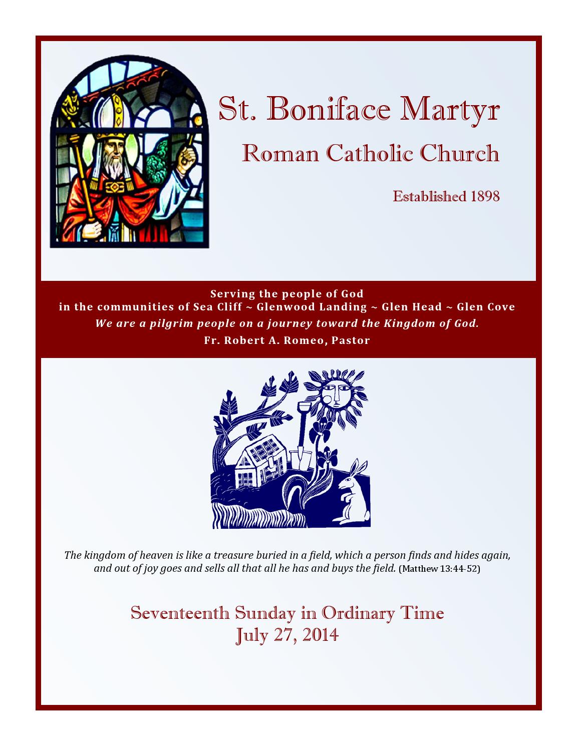 St. Boniface Martyr Parish Bulletin July 27, 2014 by Robert P. Lynch