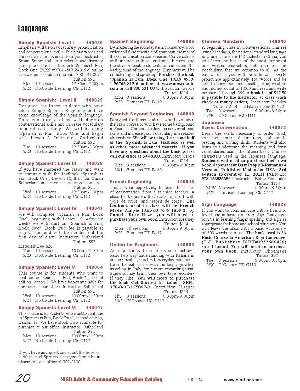 Northside Adult & Community Education Fall 2014 Class Catalog by NISD