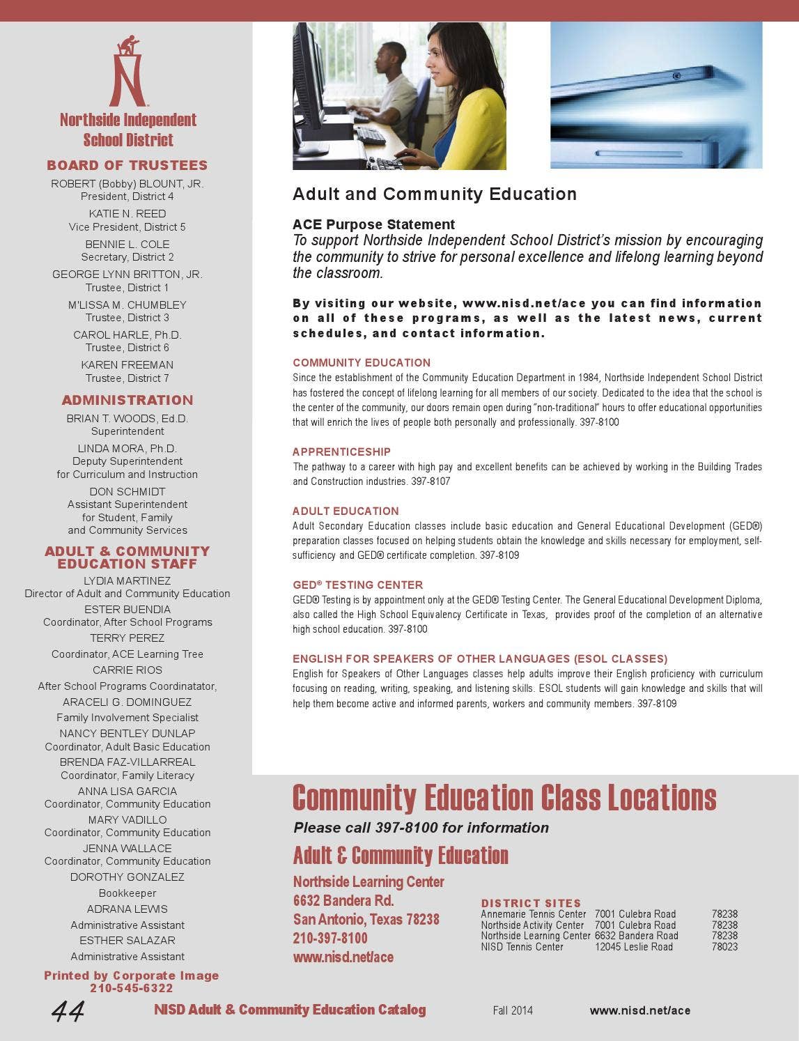 Northside Adult & Community Education Fall 2014 Class Catalog by NISD