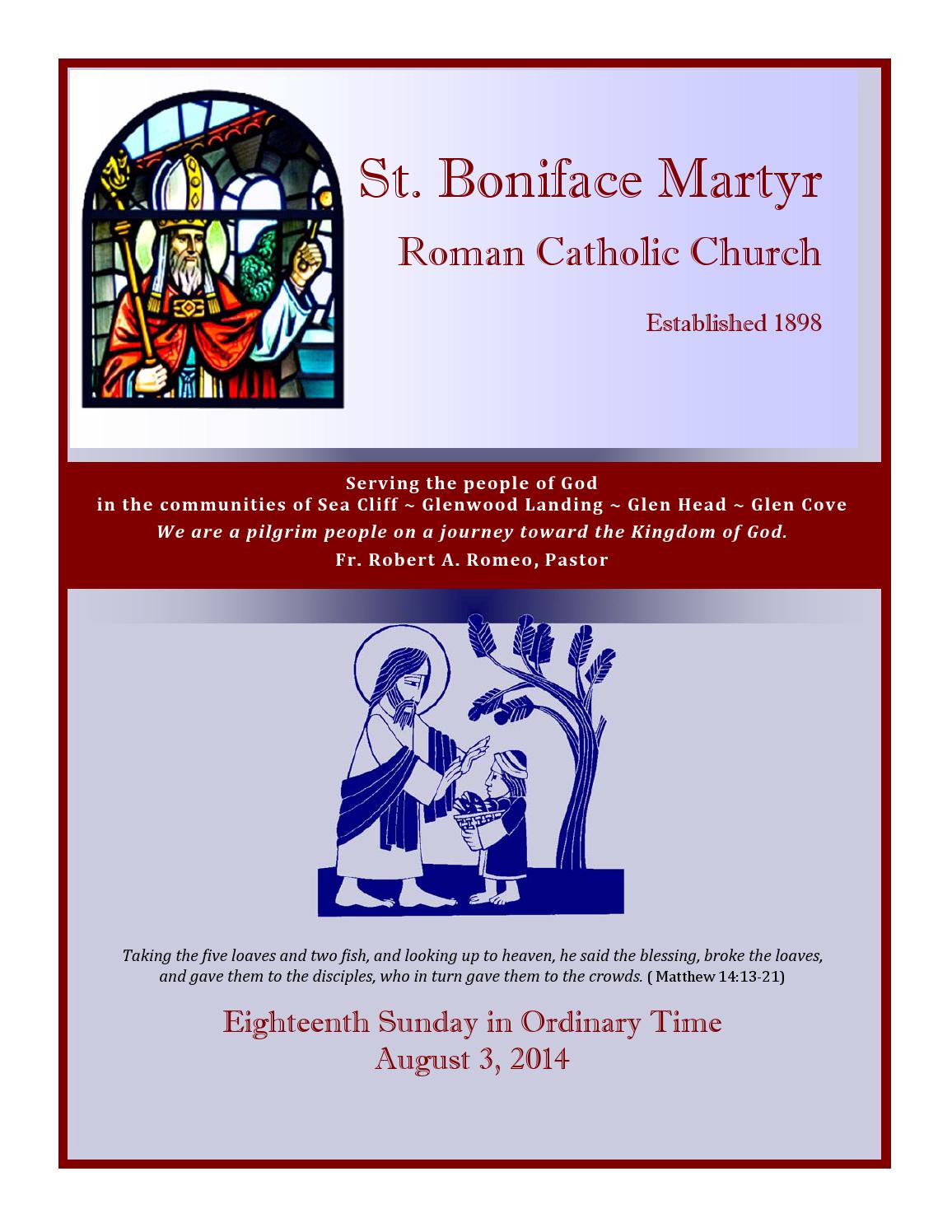 Parish Bulletin, St. Boniface Martyr Parish, August 3, 2014 by Robert P