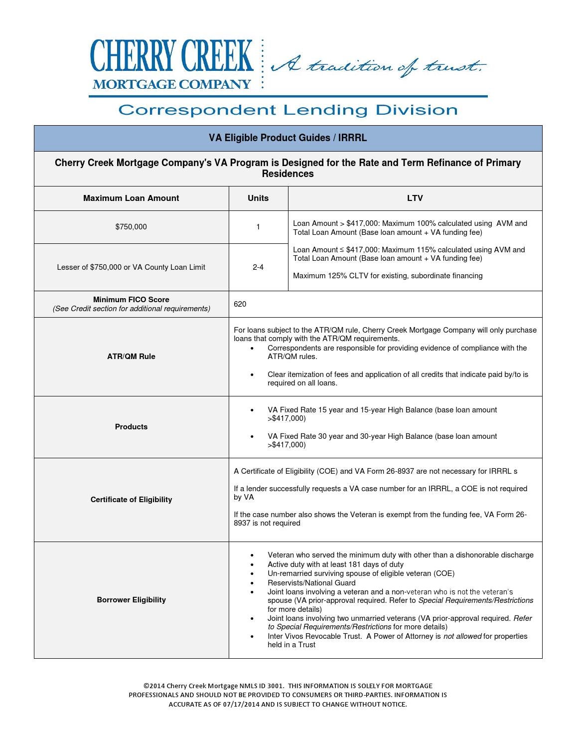 va eligible product guides irrrl ccmc correspondent lending by va form 1802a
