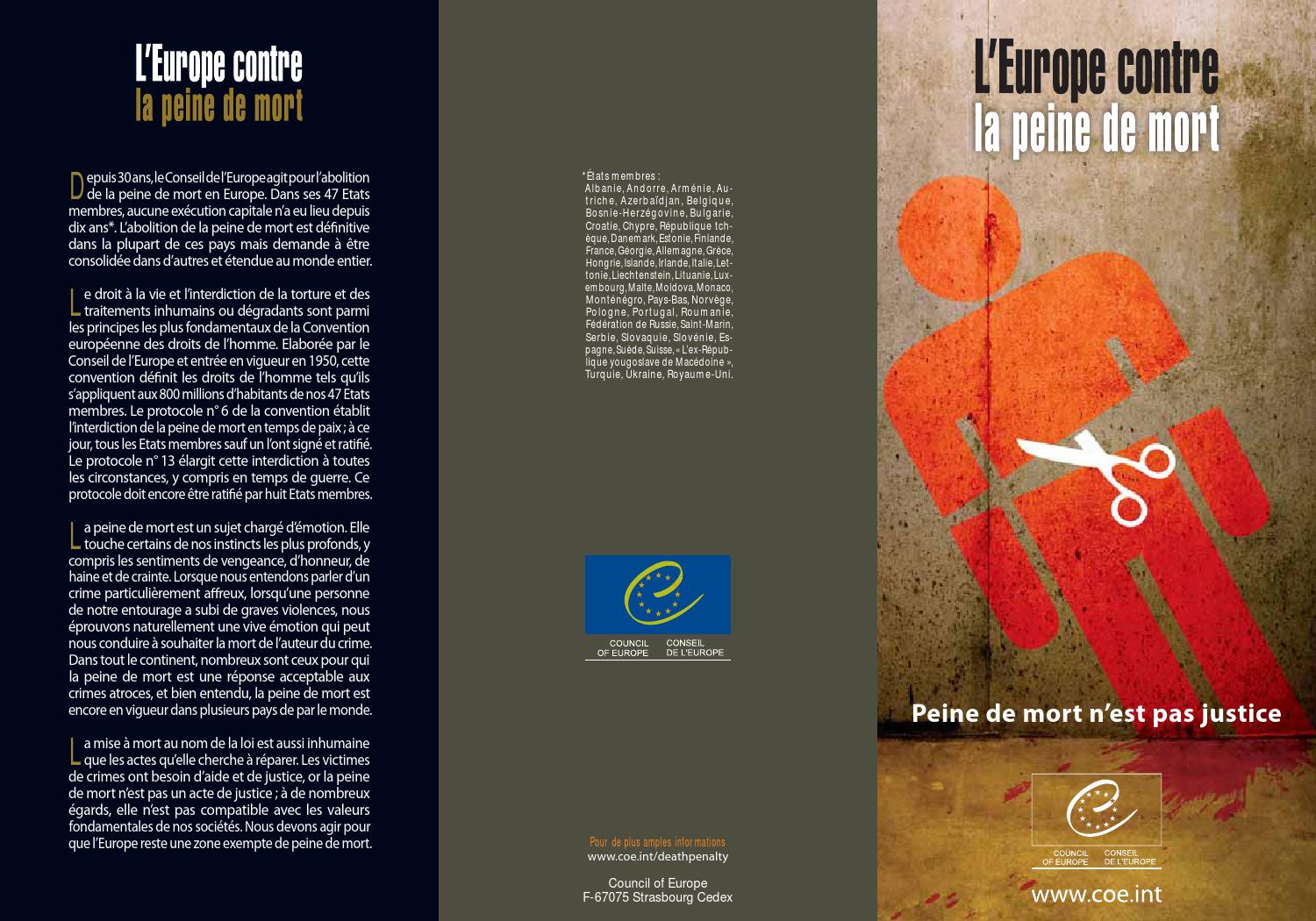 L'europe contre la peine de mort peine de mort n'est pas justice by