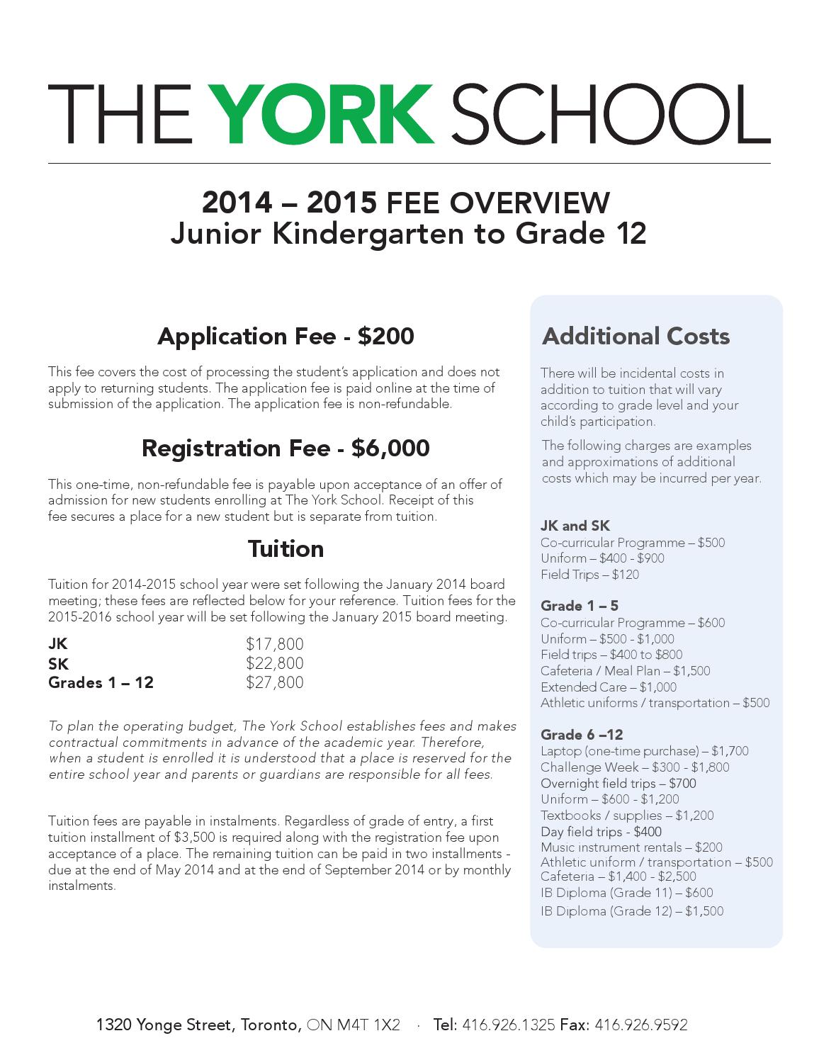 The York School Tuition & Other Fees 20142015 by The York School Issuu